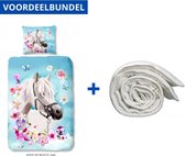 Dekbedovertrek voor Kinderen - Eenpersoons - 140x200/220cm - Inclusief 1 Kussensloop - 100% Versterkt Katoen - Unicorn Roze + Wasbaar Microfiber Dekbed - 140x200cm - Wit