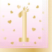servetten 1st Birthday 33 x 33 cm papier roze 16 stuks