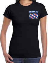 Fryslan t-shirt met vlag zwart op borst voor dames - Friesland provincie shirt - supporter kleding XS