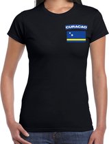 Curacao t-shirt met vlag zwart op borst voor dames - Curacao landen shirt - supporter kleding L