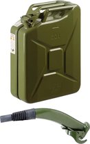 Metalen jerrycan legergroen voor brandstof 20 liter L35 x B17 x H47 cm met schenktuit - geschikt voor brandstof - benzine / diesel