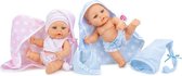 babypoppen Mini meisjes 25 cm roze/blauw 2 stuks