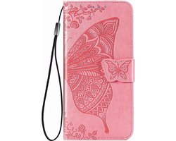 Hoesje geschikt voor Samsung Galaxy S21 - Bookcase - Pasjeshouder - Portemonnee - Vlinderpatroon - Kunstleer - Roze