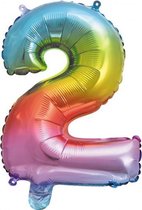 cijferballon 2 regenboog 41 cm folie