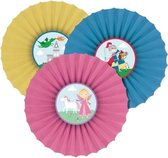 rozetten Princess & Knight papier roze/geel/blauw 3 st