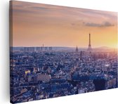 Artaza Canvas Schilderij Skyline Van Parijs Tijdens Zonsondergang - 30x20 - Klein - Foto Op Canvas - Canvas Print