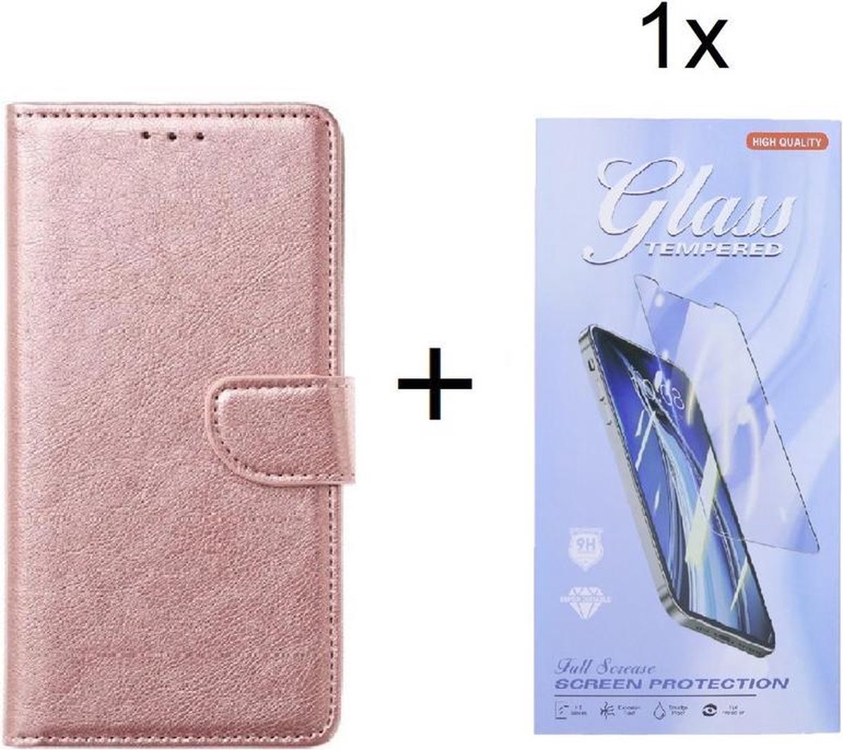 Bookcase Geschikt voor: Oppo A54 5G / A74 5G / A93 5G Rosé Goud - portemonnee hoesje met 1 stuk Glas Screen protector