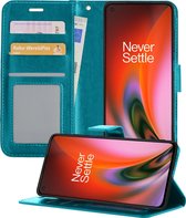 OnePlus Nord 2 Hoesje Book Case Hoes Portemonnee Cover - OnePlus Nord 2 Case Hoesje Wallet Case - Turquoise