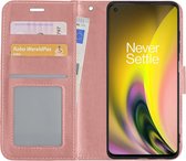 Hoes Geschikt voor OnePlus Nord 2 Hoesje Book Case Hoes Flip Cover Wallet Bookcase - Rosé goud