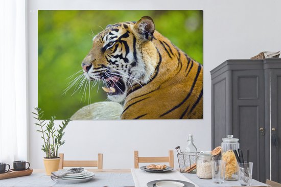 Roaring Tiger Canvas 180x120 cm - Tirage photo sur toile (Décoration murale salon / chambre) / Animaux Peintures sur toile XXL / Groot format!