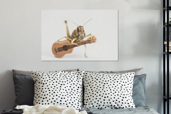 Toile Peinture Sauterelle - Guitare - Animaux - 90x60 cm - Décoration murale
