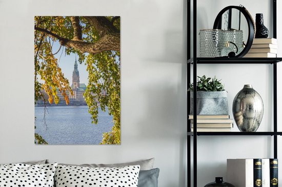 Canvas Schilderij Hamburg - Boom - Stadhuis - 40x60 cm - Wanddecoratie