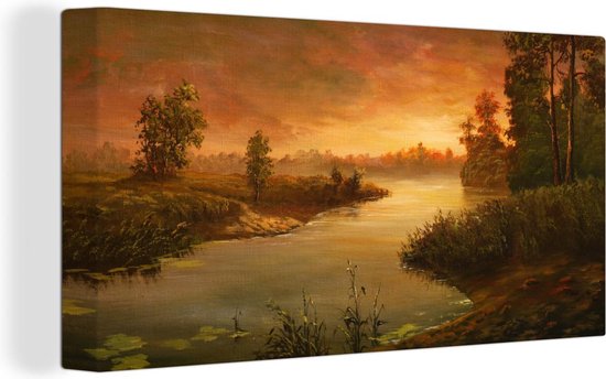 Canvas Schilderij Herfst - Landschap - Olieverf - 80x40 cm - Wanddecoratie