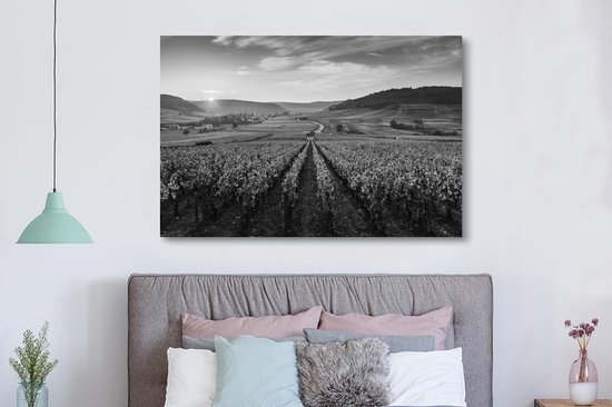 Toile Peinture France - Zwart - Wit - Vignoble - 180x120 cm - Décoration murale XXL