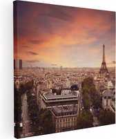Artaza Canvas Schilderij Skyline Parijs Met Eiffeltoren - 30x30 - Klein - Foto Op Canvas - Canvas Print