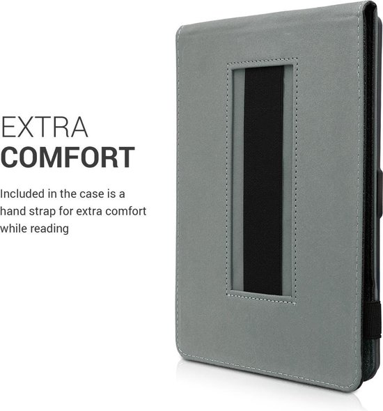 kwmobile e-reader hoesje geschikt voor Kobo Aura ONE hoes - E reader flip case van kunstleer - Ereader cover met handgrip en stand - In zwart van Merkloos — afbeelding 4