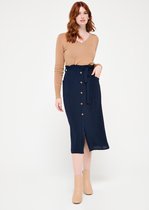 LOLALIZA Midi rok met ruches en ceintuur - Marine Blauw - Maat 40