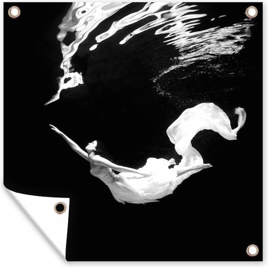 Tuinposters Ballet danseres onderwater - zwart wit - 50x50 cm - Tuindoek - Buitenposter