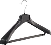 De Kledinghanger Gigant - 10 x Mantel / kostuumhanger kunststof zwart met schouderverbreding en anti-slip broeklat (2 mm schuim), 42 cm