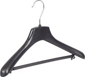 De Kledinghanger Gigant - 10 x Kinderhanger kunststof zwart met schouderverbreding en broeklat, 34 cm