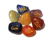 SET 7 chakra trommelstenen met sanskriet letters - 2.5 - Fluweel - Edelsteen - L