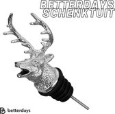 Betterdays schenktuit - Schenkdop voor wijnen, likeuren en andere fles dranken - Roestvrijstalen Dop - 1 Stuk - Universeel - Siliconen Afsluitdop - Bar Accessoires - Hertenhoofd wijnschenker 