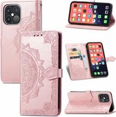 Voor iPhone 13 Pro Mandala Bloem Reliëf Horizontale Flip Lederen Case met Houder & Drie Kaartsleuven & Portemonnee & Lanyard (Rose Goud)