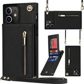 Cross-body rits vierkante TPU + PU achterkant van de behuizing met houder en kaartsleuven en portemonnee en riem voor iPhone 12/12 Pro (zwart)
