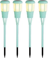 4x stuks solar tuinfakkel/tuinlamp turquoise op zonne-energie 61 cm - Prikspots tuinverlichting