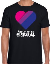 T-shirt proud to be bisexual - pride vlag hartje shirt - zwart - heren -  LHBT - Gay pride kleding / outfit S