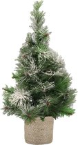 Besneeuwde kunstboom/kunst kerstboom 75 cm met naturel jute pot - Kunstboompjes/kerstboompjes