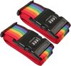 Pakket van 2x stuks kofferriemen/bagageriemen met cijferslot 200 cm - kofferspandband regenboog kleuren