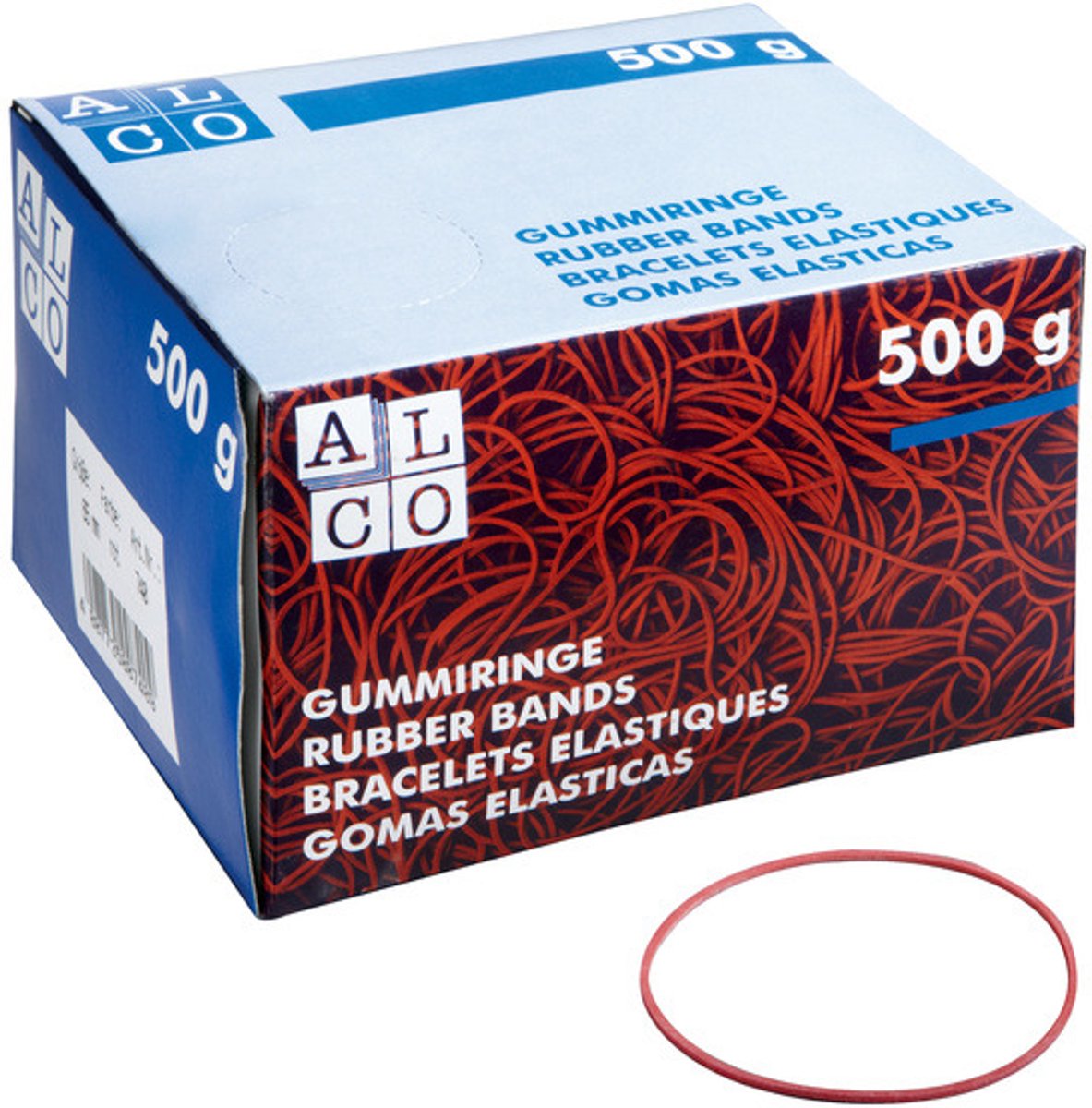 Alco elastieken - inhoud 500 gram - 65mm - rood - AL-740