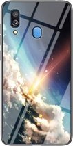 Voor Samsung Galaxy A40 Sterrenhemel Geschilderd Gehard Glas TPU Schokbestendige Beschermhoes (Heldere Sterren)