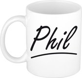 Phil naam cadeau mok / beker met sierlijke letters - Cadeau collega/ vaderdag/ verjaardag of persoonlijke voornaam mok werknemers