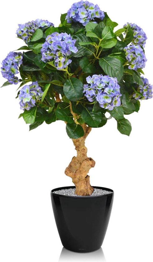 Hortensia deluxe kunstplant op stam 90cm - blauw