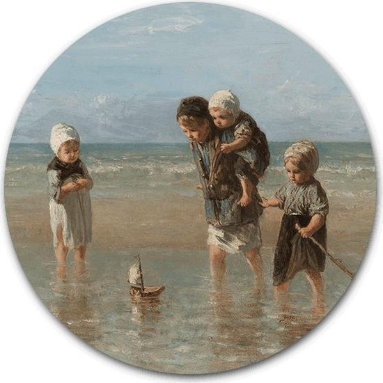 Tuincirkel Kinderen der zee - WallCatcher | Tuinposter rond 120 cm | Meesterwerk van Jozef Israëls | Buiten muurcirkel Oude Meesters kunstwerken