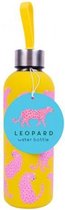 waterfles Luipaard junior rvs 750ml geel/roze