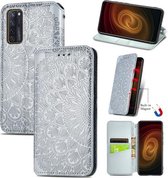 Voor ZTE Axon 20 5G Bloeiende Mandala Reliëf Patroon Magnetische Horizontale Flip Lederen Case met Houder & Kaartsleuven & Portemonnee (Grijs)