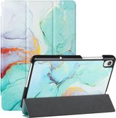 Voor Lenovo Tab M8 FHD (8705F) Zijdetextuur Gekleurd Tekenpatroon Horizontale Flip Magnetische PU Lederen Case met Drie-opvouwbare Houder (Groen Marmer)