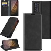 Voor ZTE Axon 20 5G Retro-skin Business Magnetische Suction Leather Case met Houder & Kaartsleuven & Portemonnee (Zwart)