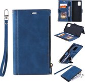 Voor Samsung Galaxy A71 Side Zipper Back Card Horizontale Flip PU Leather Case met Kaartsleuven & Portemonnee & Fotolijst & Lanyard (Blauw)