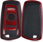 kwmobile autosleutelhoes compatibel met BMW 3-knops draadloze autosleutel (alleen Keyless Go) - TPU beschermhoes in rood / zwart - Autosleutelcover