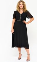 LOLALIZA Lange jurk met korte mouwen en plisse - Zwart - Maat 36