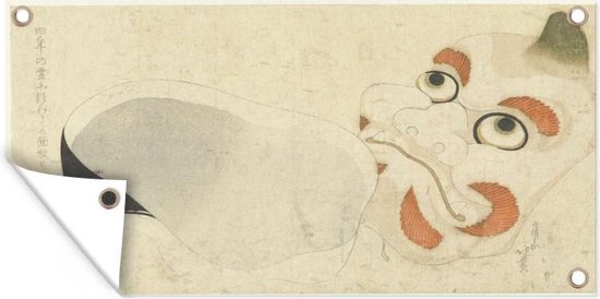 Tuinposter Twee maskers - Schilderij van Katsushika Hokusai - 60x30 cm - Tuindoek - Buitenposter