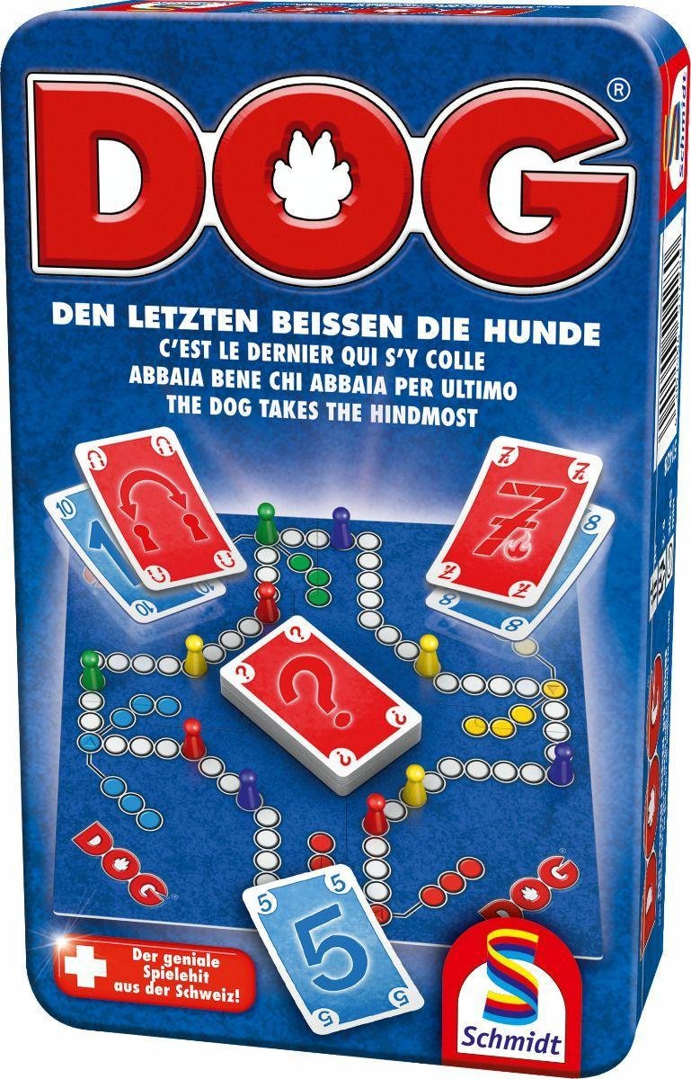 Schmidt® - Bordspel - Reisspel DOG® - Bring-Mich-Mit-spel in metalen box - Klassiek strategiespel - 2-4 spelers