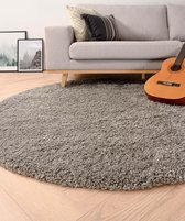 Rond hoogpolig vloerkleed shaggy Grand effen - lichtgrijs 80 cm rond