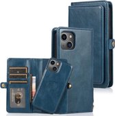 Sterke magnetische afneembare horizontale flip lederen hoes met kaartsleuven en portemonnee voor iPhone 13 (blauw)