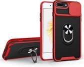 Sliding Camera Cover Design TPU + PC Magnetische schokbestendige hoes met ringhouder voor iPhone 7 Plus / 8 Plus (rood)