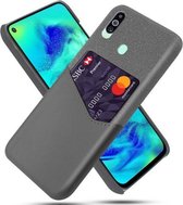 Voor Samsung Galaxy M40 Doek Textuur PC + PU lederen achterkant Schokbestendig hoesje met kaartsleuf (grijs)
